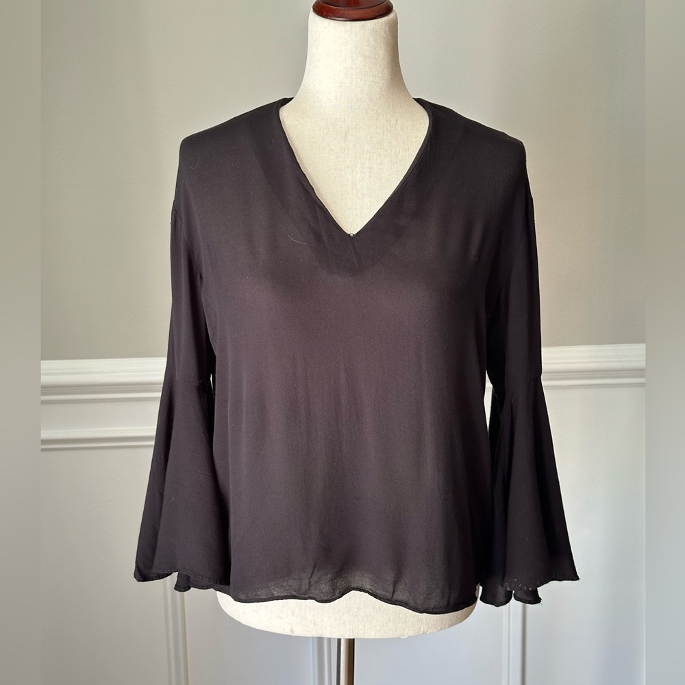 & Other Stories Black V Neck Bell Sleeve Top size 4